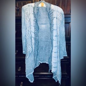 Simply Couture Sheer Embroidered Lace Cardigan Ash Denim Blue Large